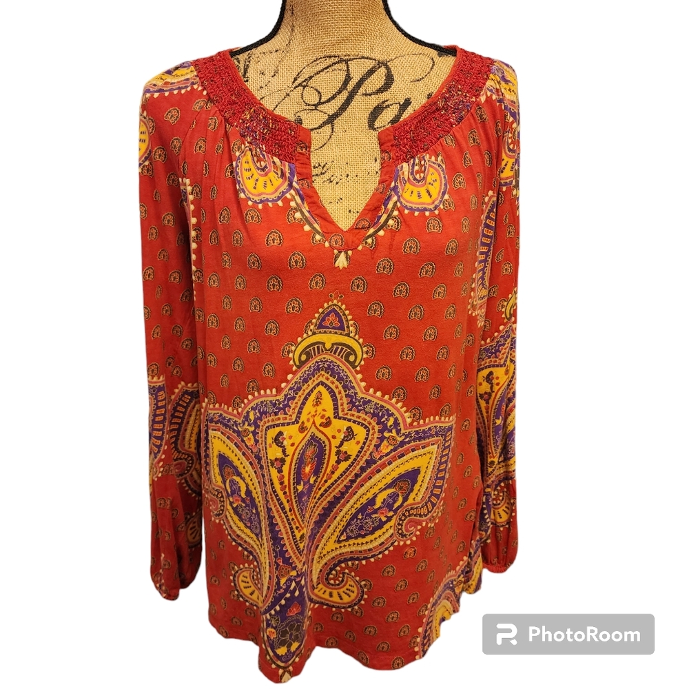 Lucky Brand Womens Boho Tunic 100% Cotton Top in Size XL